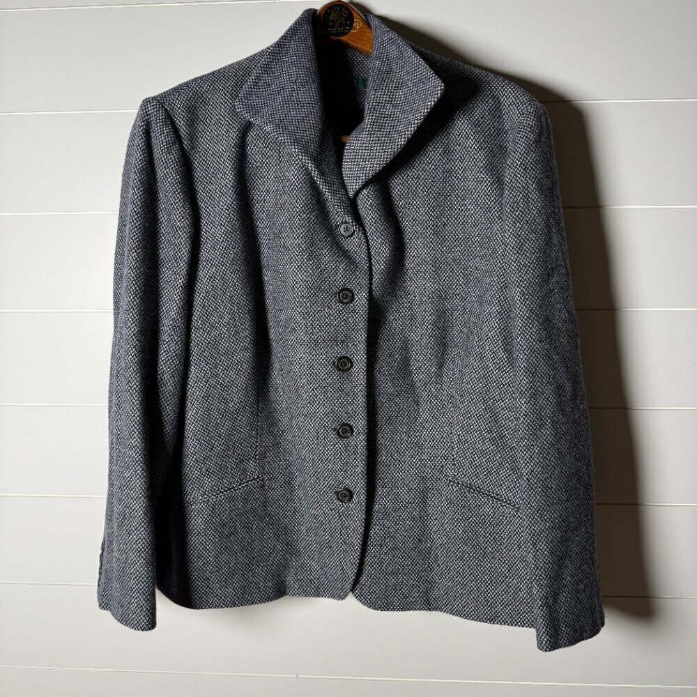 LAUREN RALPH LAUREN Wool Blazer Jacket Sz 22W Navy & Cream Houndstooth